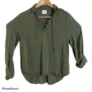 Harper Womens Size Small Army Green Pullover Convertible Sleeve Shirt Lace-Up